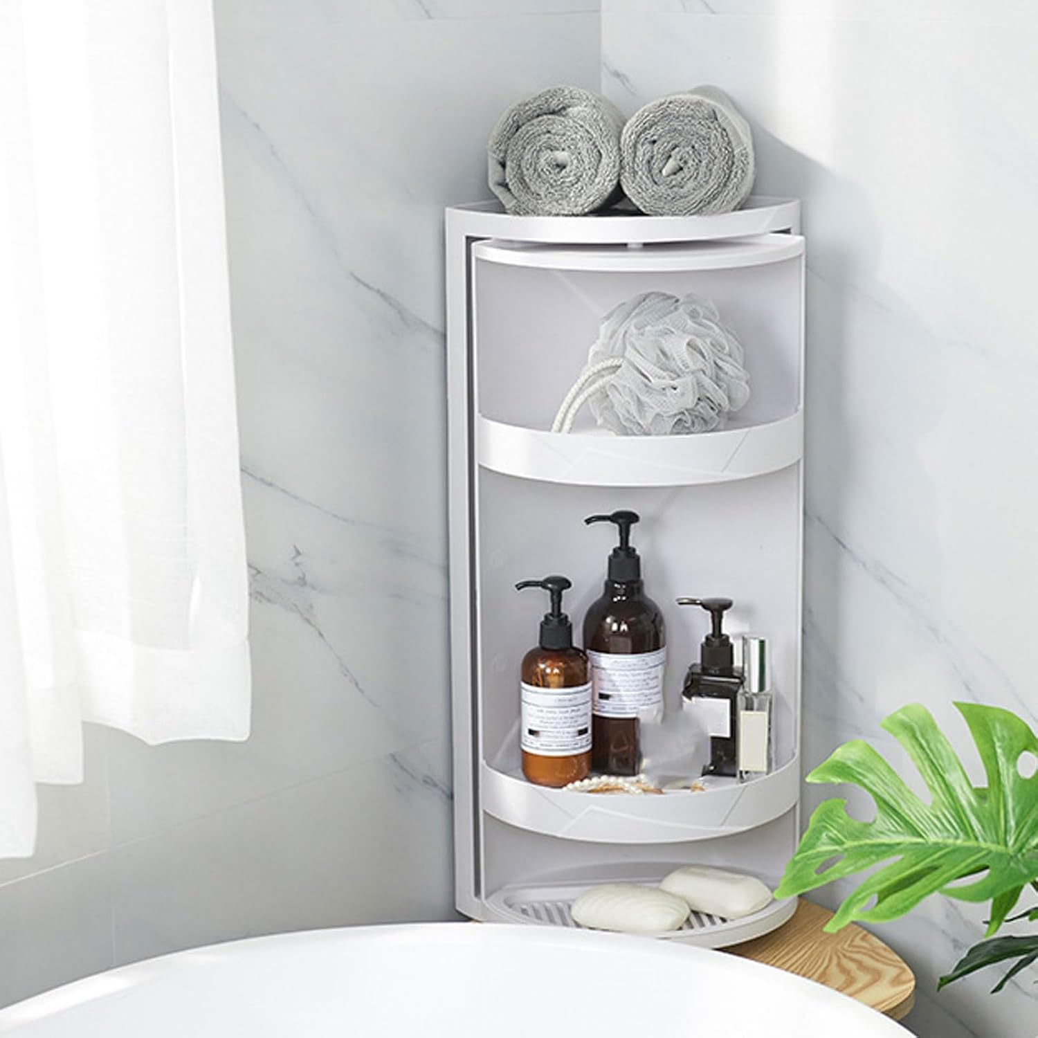 PP Bathroom Corner Shelf, 360 Degree Rotating, 2 Tier Cosmetic Storage Rack with Design, Proof, Spacious Countertop Organizer for Bedroom, Kitchen, and Bath (Grey)