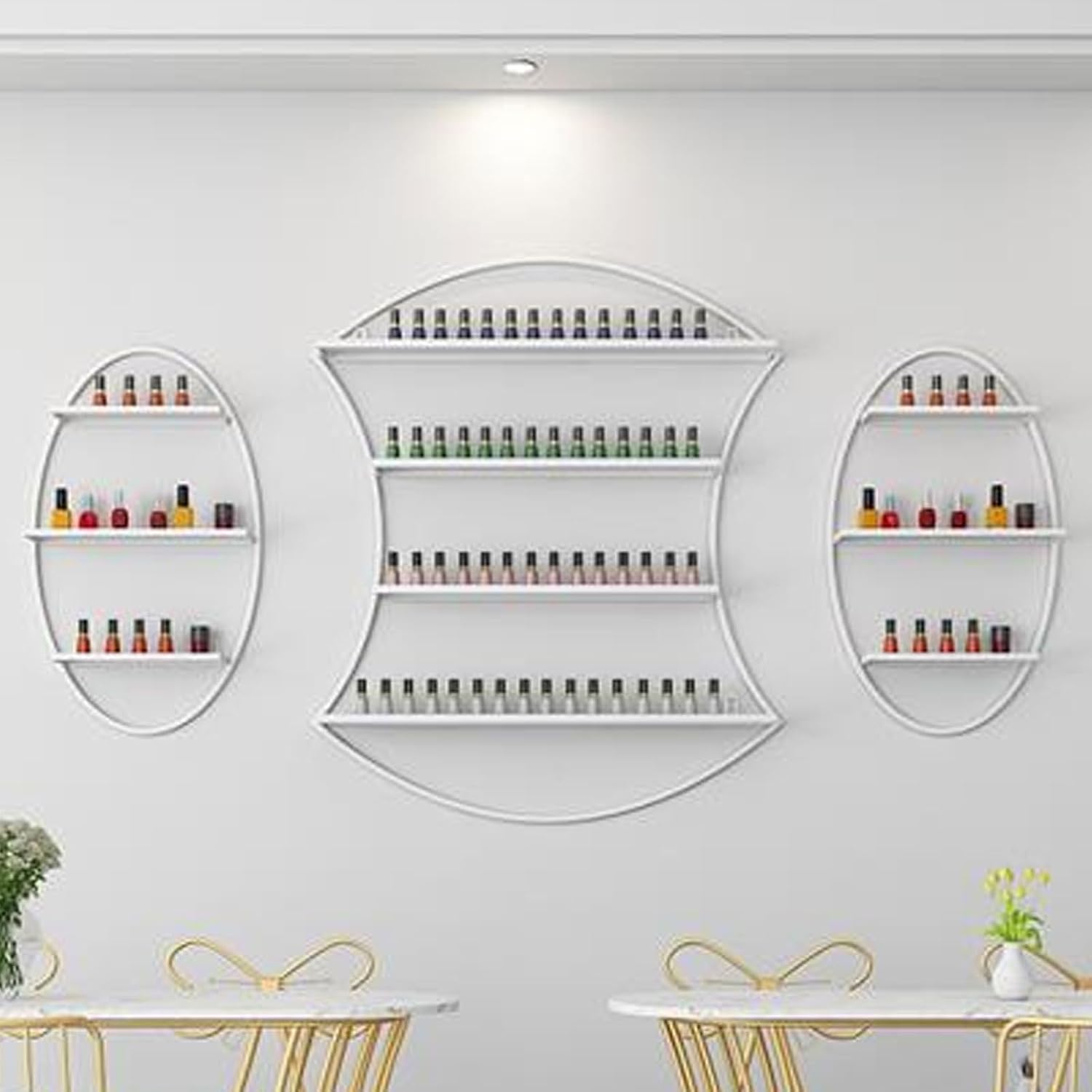 Nail Polish Rack Wall Mount Display The Corners are Smooth and Don't Scratch Your Hands Nail Polish Organizer for Nail Salon Dress Room Bedroom (Color : Gold)