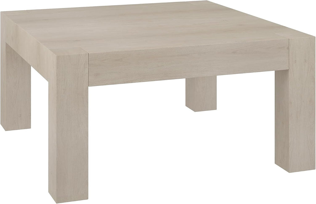 Henn&Hart 34' Square Coffee Table with Wood Top for Living Room, Family Room, Office, or Apartment, Beech White