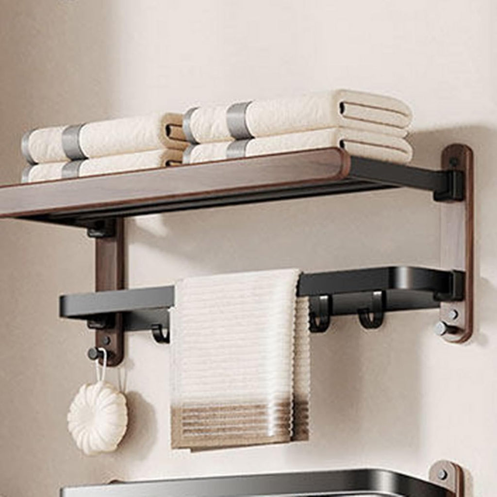 Wall Mounted Towel Rack,Over Toilet Storage with Towel Bar,Space Aluminum+Wood,Double-Folding Design,for Livingroom Bathroom(L-60cm)