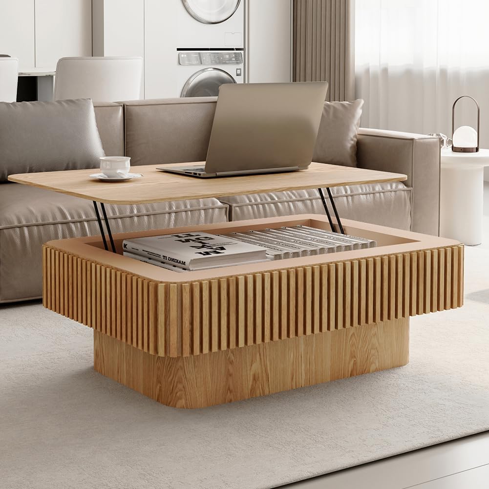 Lift Top Coffee Table for Living Room Smart Coffee Tables with Lifting Top Modern Coffee Table with Storage for Apartment Office 38.6' Rectangle Oak