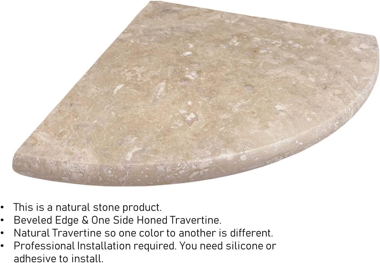 Tenedos Premium Quality Durango Cream Filled and Honed Ivory Light Travertine Bathroom Corner Shower Shelf 9'' (Pack of 2)
