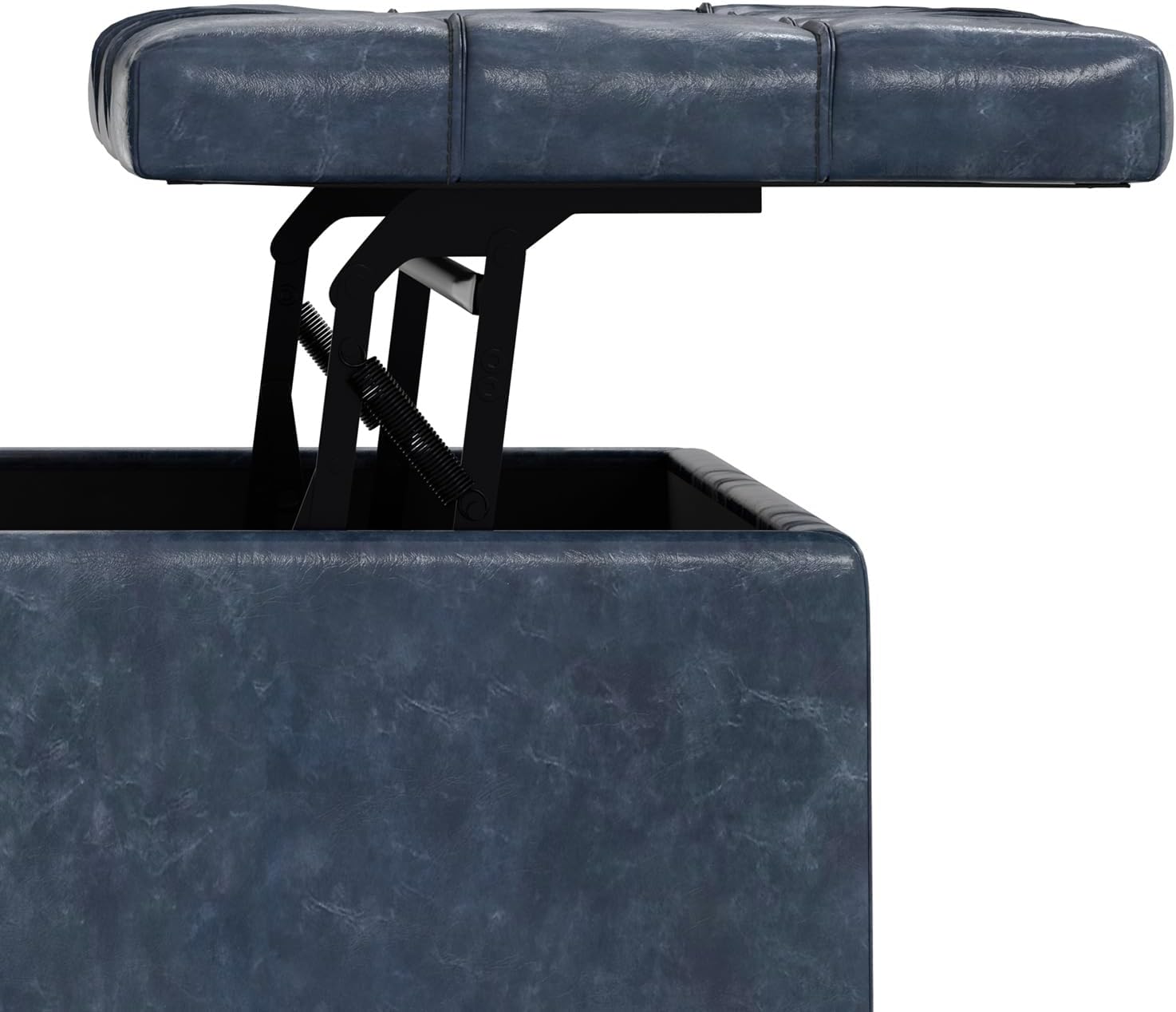 SIMPLIHOME Harrison Large Coffee Table Storage Ottoman - 40 inch Wide Upholstered Vegan Leather Square Lift-Top Ottoman in Denim Blue, Transitional Bench for Living Room with Sturdy Base