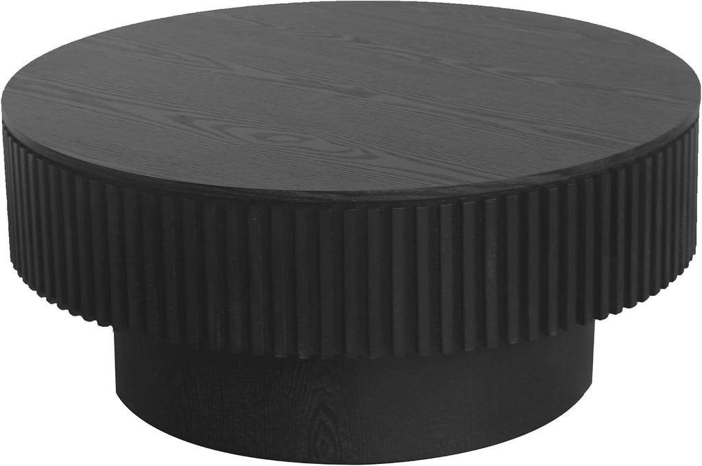 JUSTONE 31.5' Round Coffee Table,Farmhouse Wood Coffee Table with Storage for LivingRoom,Apartment,Office,Black