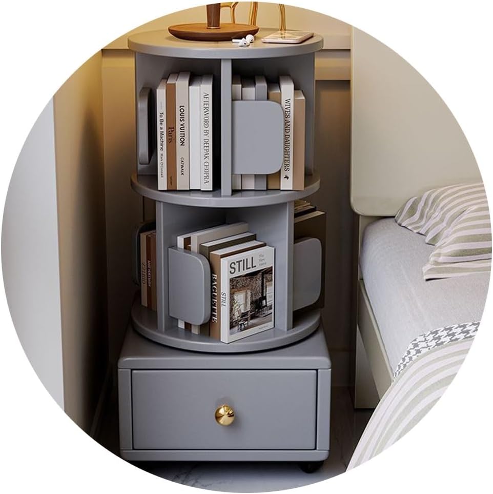Rotating Bookshelf Storage 2-Tier Wooden 360 Rotating Bookshelf Tower Spinning Bookshelf Tower Corner Shelf for Bedroom Living Room Study Office (Grey 42 * 85m)
