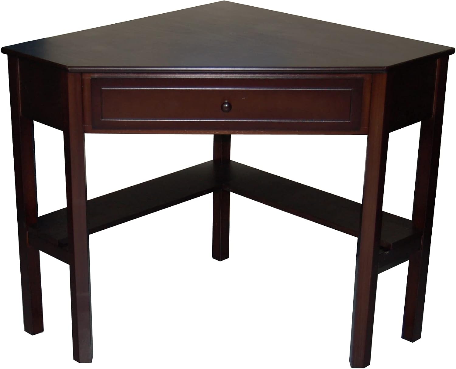 Ellen Wood Small Corner Desk with Wooden Knob Storage Drawer and Shelf – Compact Computer Table for Home Office, Bedroom, or Study, Espresso
