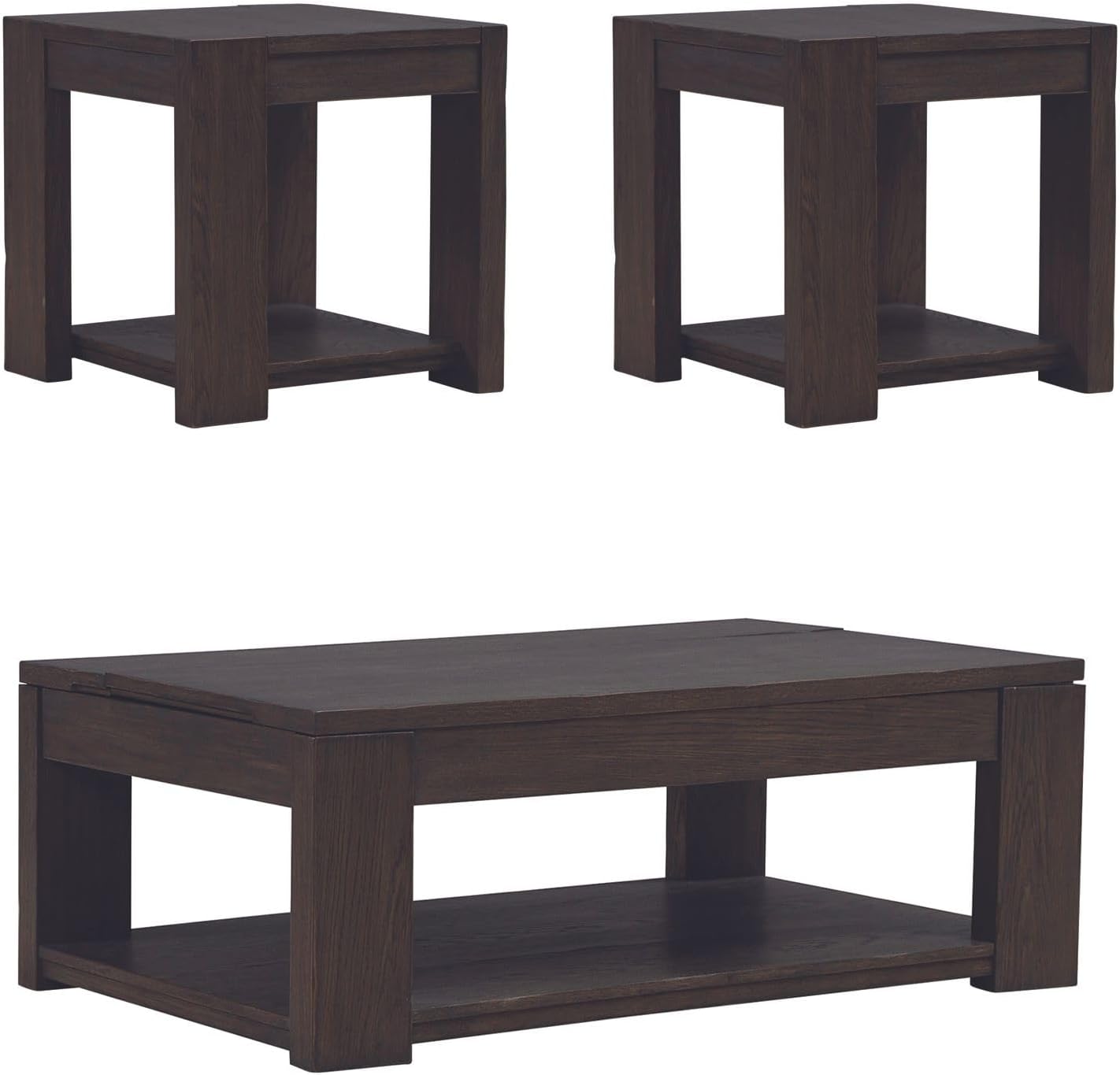 Liberty Furniture Lennox Hill Living Room 3 Piece Set - Lift Top Cocktail Table, 2 End Tables - Bark