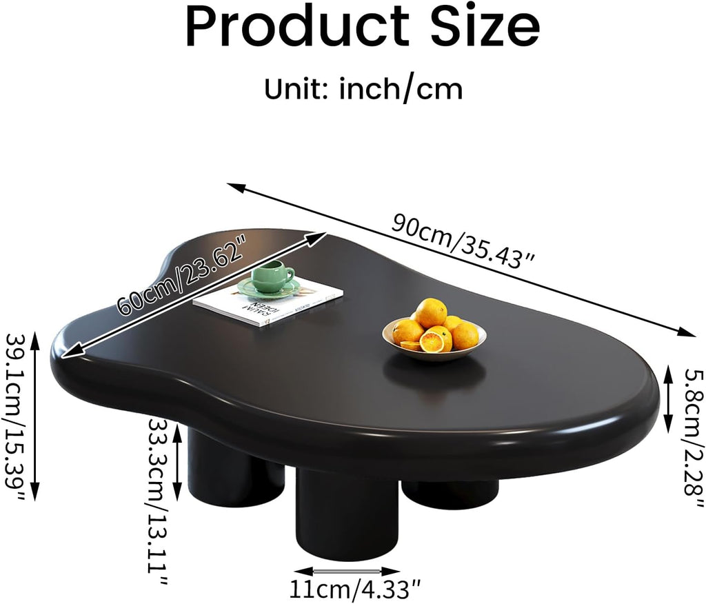 Guyii Cloud-Shaped Coffee Table, Modern Sofa Table with 4 Legs, Black Center Table, Small Irregular Tea Table for Living Room, Easy Assembly
