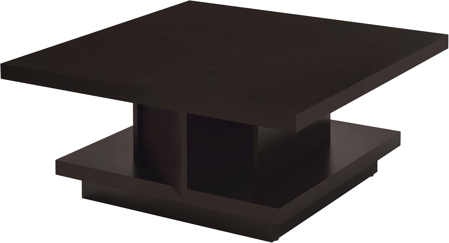 Coaster Home Furnishings - Reston - 41-Inch Square Engineered Wood Coffee Table with Cappuccino Finish, Geometric Design, Scratch-Resistant Laminate Veneer - Living Room - Cappuccino - 705168