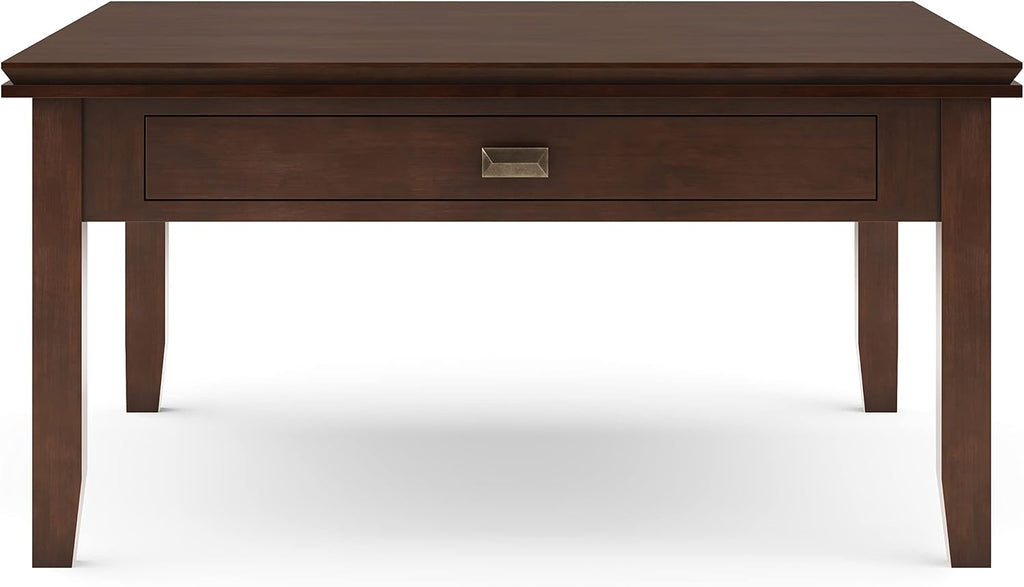 SIMPLIHOME Artisan Square Coffee Table - 36 inch Wide Solid Wood Transitional Cocktail Table in Russet Brown, Classic Living Room Table with Slatted Open Shelf and Contemporary Framed Top Design