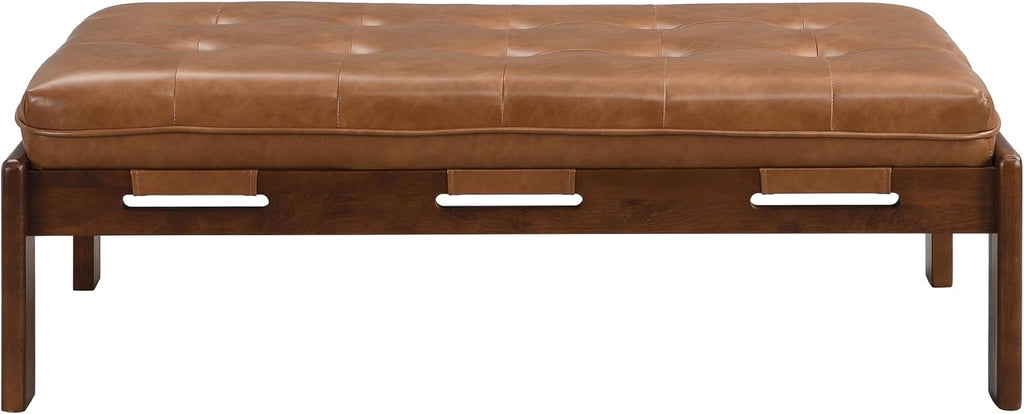 Merax 48.4' Rectangle Tufted Upholstered Cocktail Ottoman, Leather Ottoman Coffee Table,PU Leather Ottoman for Living Room, Bedroom, Office, Brown