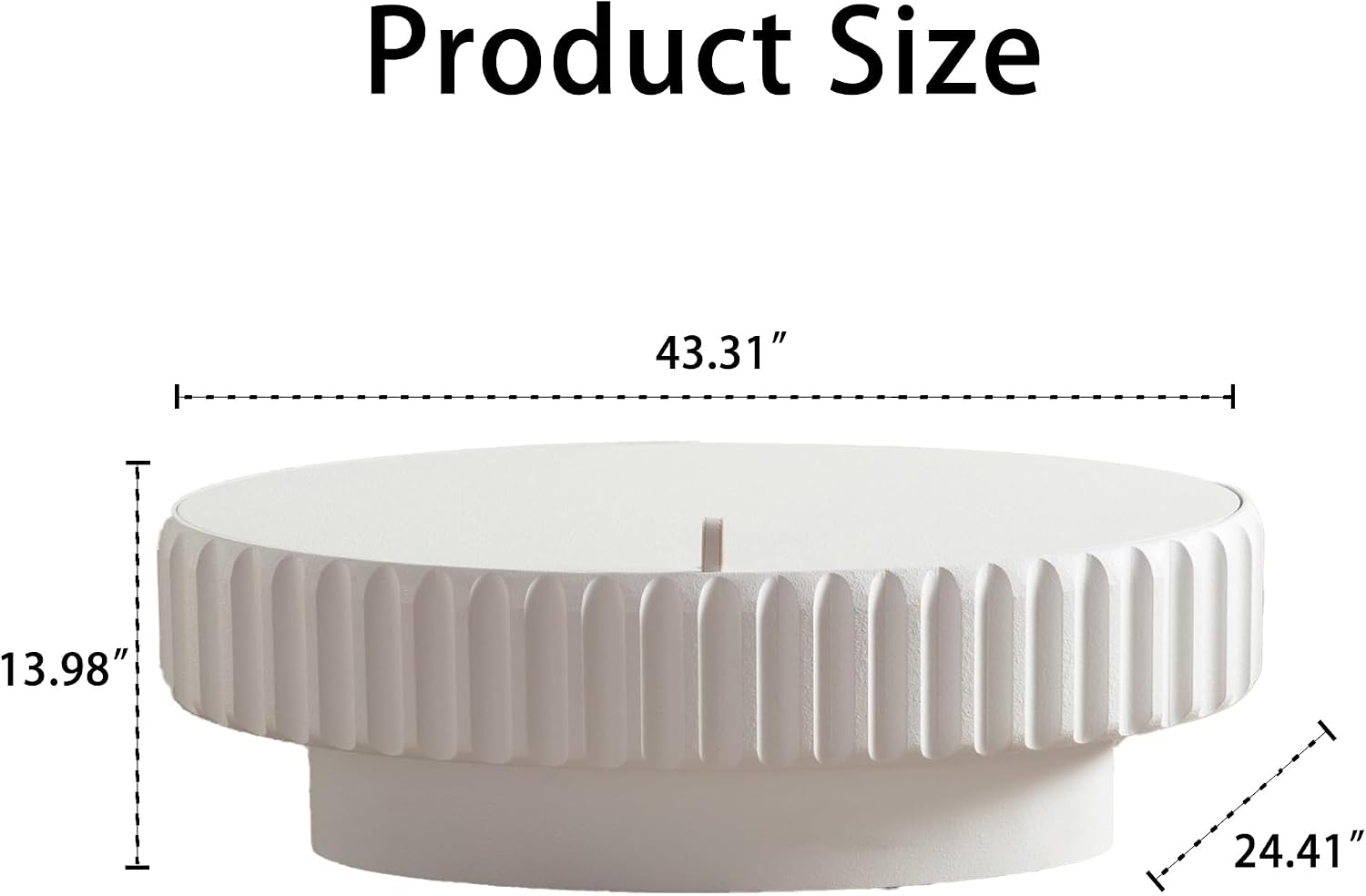 43.31'' White Oval Coffee Table with Storage Space for Living Room, Modern Contemporary Circle Curved Fluted Drum Pedestal Wood Coffee Table, Easy Assembly, White