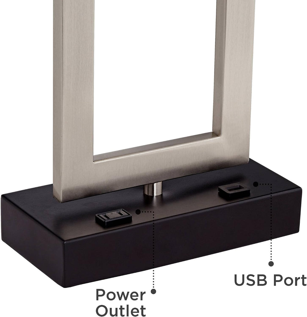 360 Lighting Todd 30' Tall Large Rectangular Modern End Table Lamps Set of 2 USB Port AC Power Outlet Silver Brushed Nickel Finish Metal Living Room Charging Bedroom Bedside Nightstand House