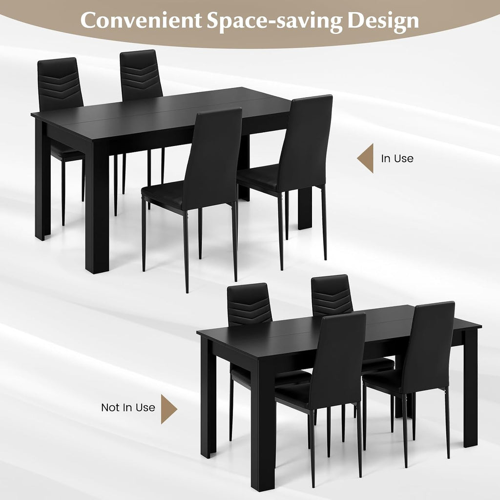 Giantex Dining Table Set for 4-6, Modern Rectangular Kitchen Table with 4 PVC Leather Dining Chairs, 330Lbs Space-Saving Dinette Set for Breakfast Nook, Kitchen, Restaurant, Cafe, Black (5-Pieces)