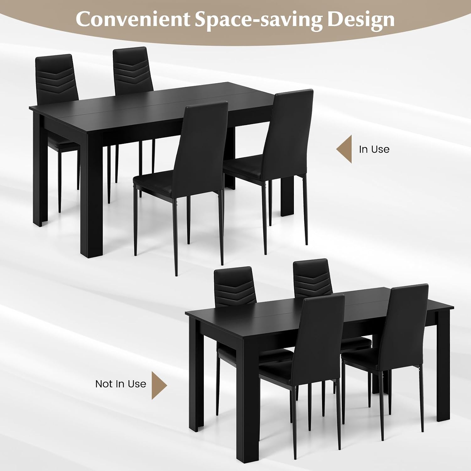 Giantex Dining Table Set for 4-6, Modern Rectangular Kitchen Table with 4 PVC Leather Dining Chairs, 330Lbs Space-Saving Dinette Set for Breakfast Nook, Kitchen, Restaurant, Cafe, Black (5-Pieces)