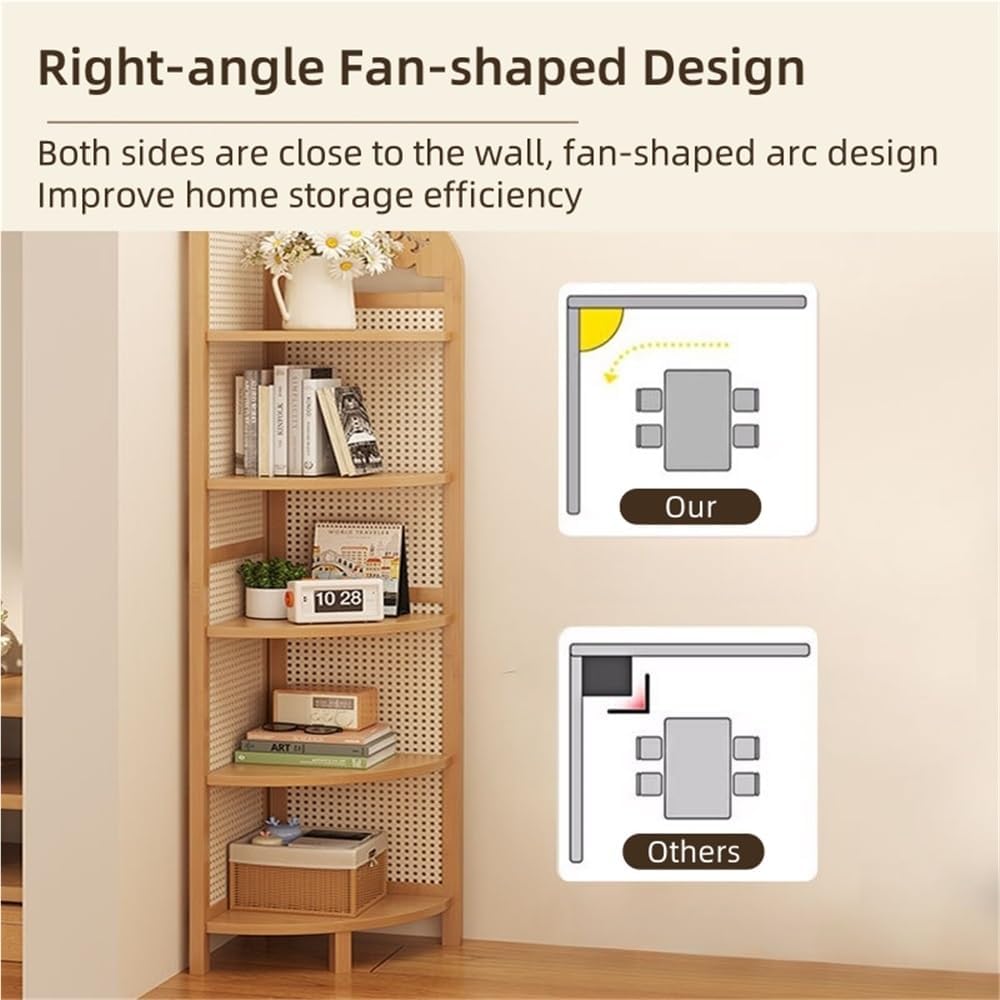 5-Tier Corner Bookshelf, Boho Corner Shelf Stand, Free Standing Rattan Storage Shelves, Tall Standing Shelf Organizer, Bookshelf, Plant Stand for Living Room Bedroom Study Kitchen(Brown)