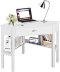 Corner Computer Desk, Space-Saving Table With Drawer & Shelves, Home Office 90 Triangle Workstation, Modern Makeup Vanity, Small Desk for Small Spaces (White)