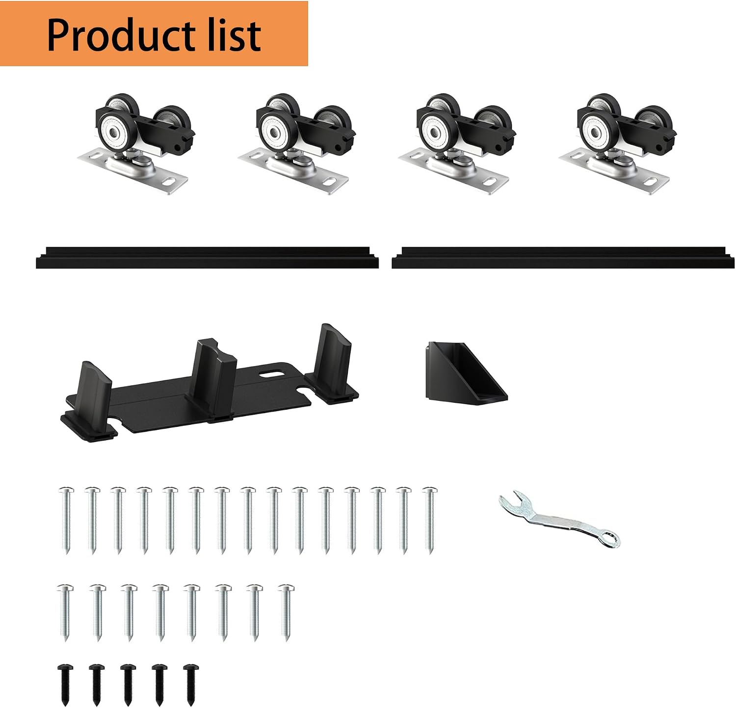 Heavy Duty Bypass Sliding Closet Door Track Hardware 72', 6 FT Aluminium Pocket Door Track Rail Set, Smoothly and Quietly, for 2 Door System,Black