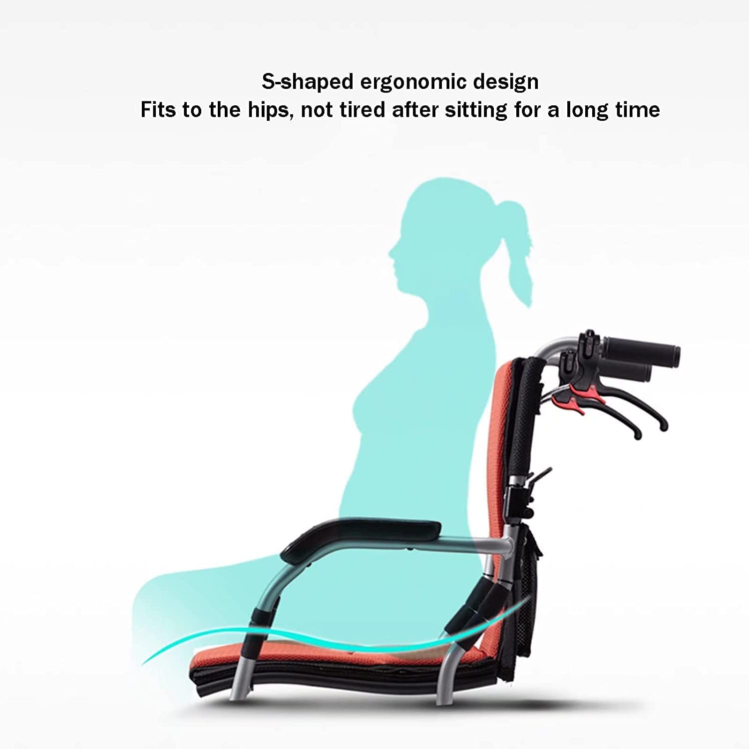 Wheelchair Aluminum Alloy Foldaway Scooter, Folding Lightweight Elderly Manual Wheelchair for Home, Capicity 100kg Folding Hand Truck with Safety Belt