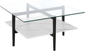 Otto 32' Wide Square Coffee Table with Faux Marble Shelf in Blackened Bronze