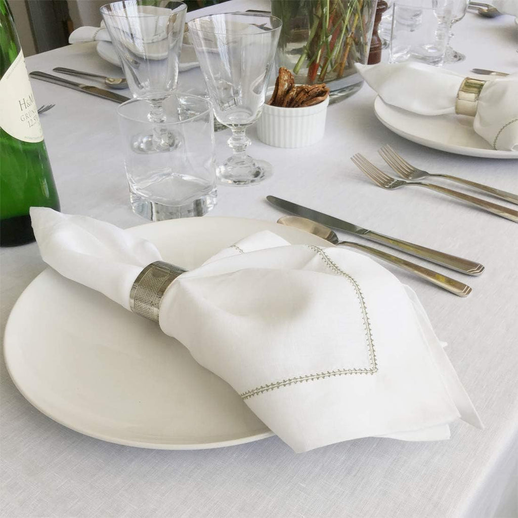 Huddleson White Round Linen Tablecloth 68' Round Luxury Italian Linen Circular Table Cloth Sewn in US