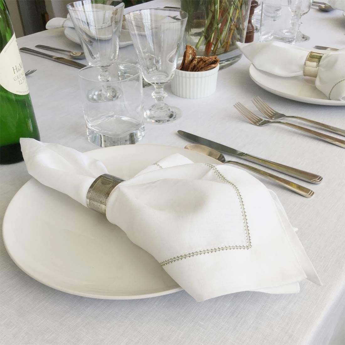 Huddleson White Round Linen Tablecloth 68' Round Luxury Italian Linen Circular Table Cloth Sewn in US