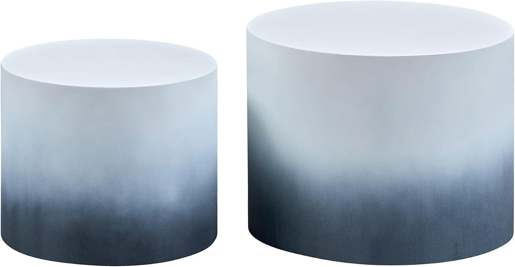 Round Coffee Table Set of 2, Nesting Coffee Table and End Table Set Wood Small Circle Drum Side Table for Living Room Office, No Assembly,Black&White