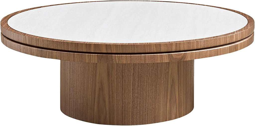 JUSTONE 35.43''Round Coffee Table,Farmhouse Wood Coffee Table for Living Room Apartment,Easy Assembly,Walnut(ø35.43'' x 13.78'')