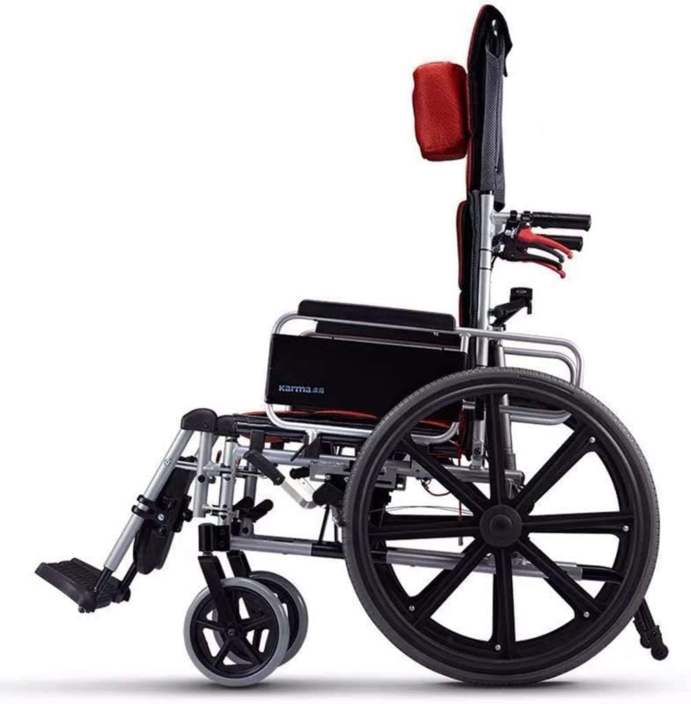 Wheelchair Folding,High Backrest Push Scooter Lying Down Aluminum Alloy Manual with Double Brake Adjustable Foot Pedal Disabled/Elderly Self-propelled,Portable