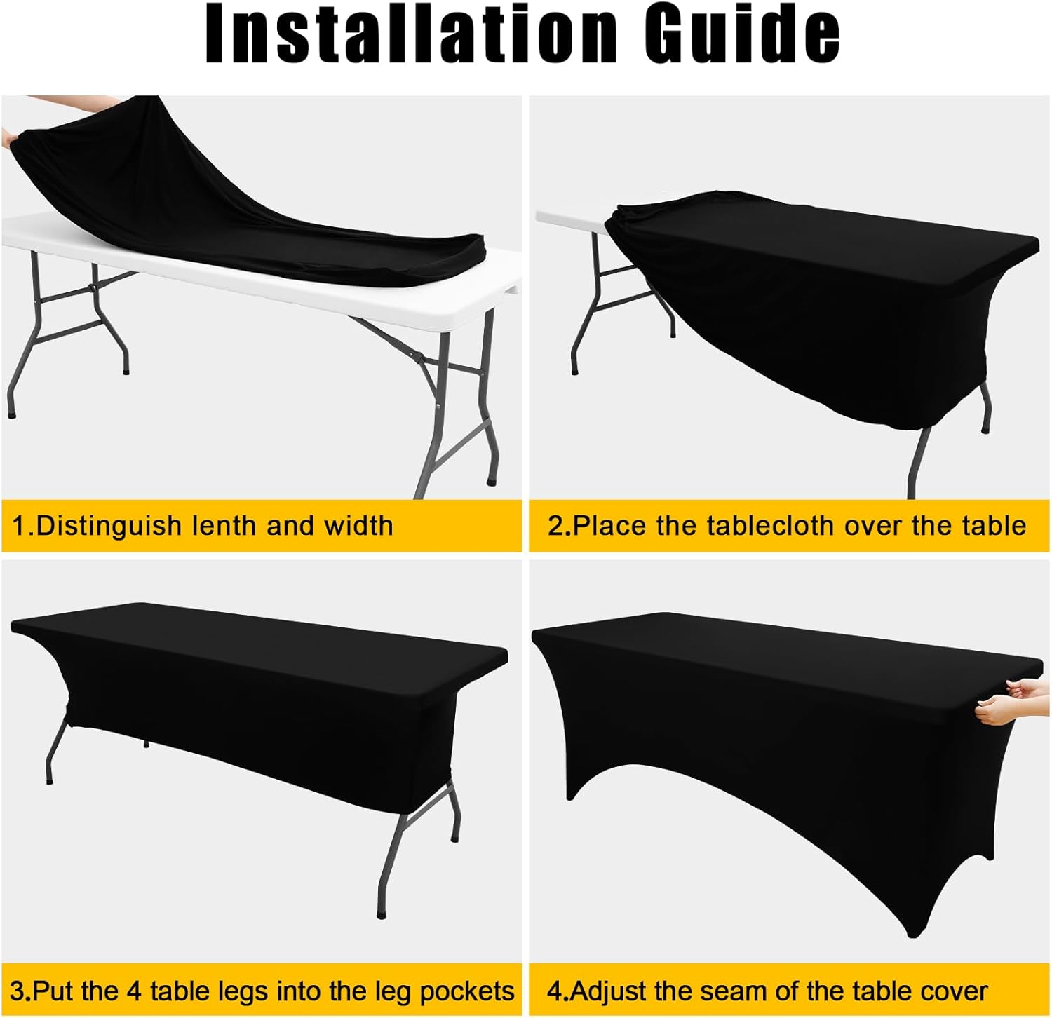 Smiry 10 Pack Spandex Table Cloth 8FT, Elastic Fitted Stretch Tablecloths, Washable and Wrinkle Free Rectangular Patio Table Cover for Outdoor, Wedding, Banquet & Parties (Black, 96Lx30Wx30H Inch)