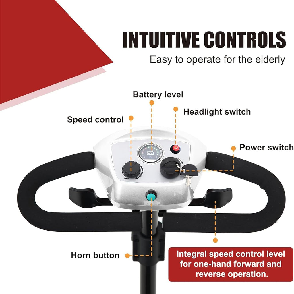 Mobility Scooters for Seniors & Adults 400 Lb Weight Capacity,Lightweight Portable 4 Wheel Powered Scooter,Foldable Disability Electric Wheelchair,Add A Rear Car Basket,Shoulder Bag,Black