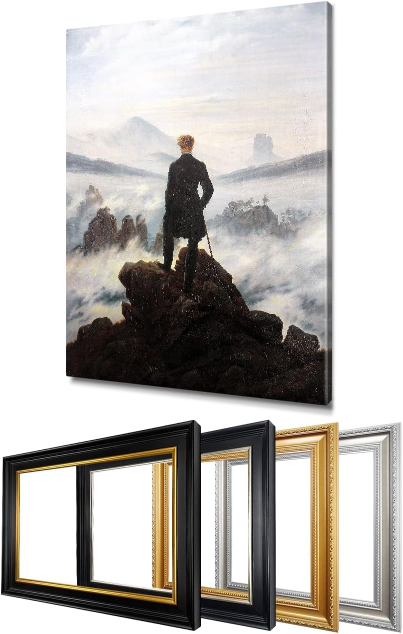DECORARTS - Wanderer Above the Sea of Fog (1818) by Caspar David Friedrich Art Reproduction. Oversize Solid Wooden Frame Matching with Giclee Prints Canvas Wall Art. Total Size: W 35' x H 43'