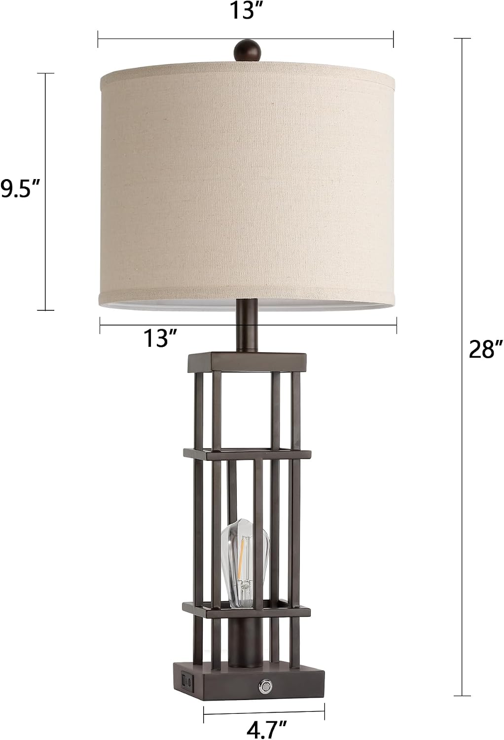 29.5' Table Lamps for Living Room Set of 2, Farmhouse Table Lamps with USB C+A Ports, Touch Control Bedside Lamps with Oil Rubbed Bronze Finish, Bulbs Included
