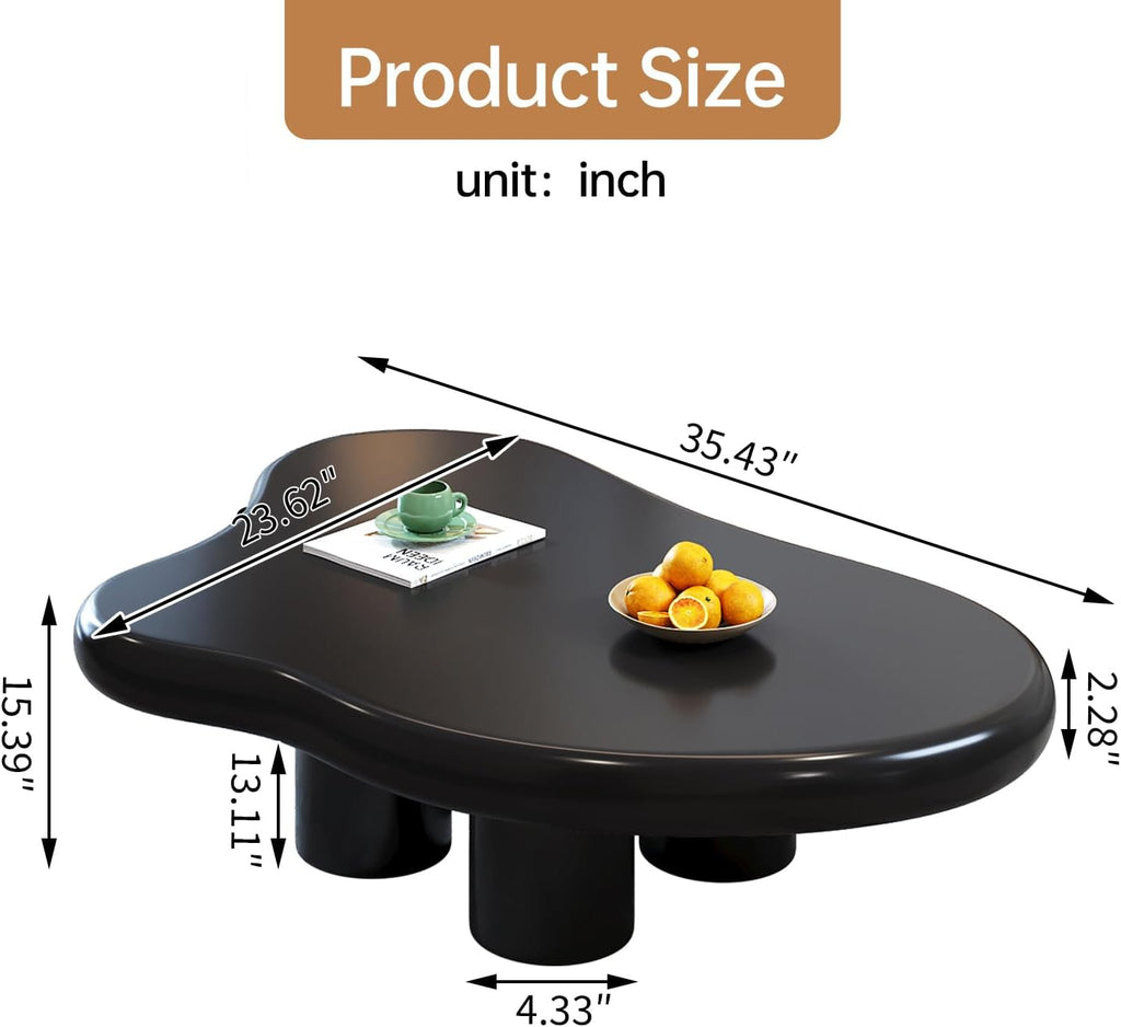 35.43' Black Cloud Coffee Table, Modern Round Edge Coffee Table with 4 Sturdy Support Legs and 2.28' Thick Tabletop,Easy Match for Living Room, Bedroom, Balcony,Patio