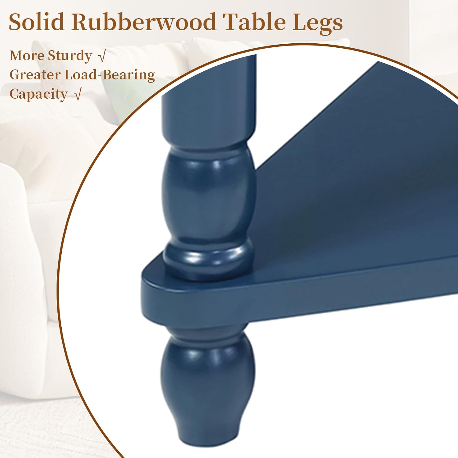 33.86' Corner Table, Wood 3 Tier Triangle Side Table Corner Shelf Stand with Solid Wood Legs 1 Drawer & 2 Storage Shelves for Living Room Small Space (Navy Blue)