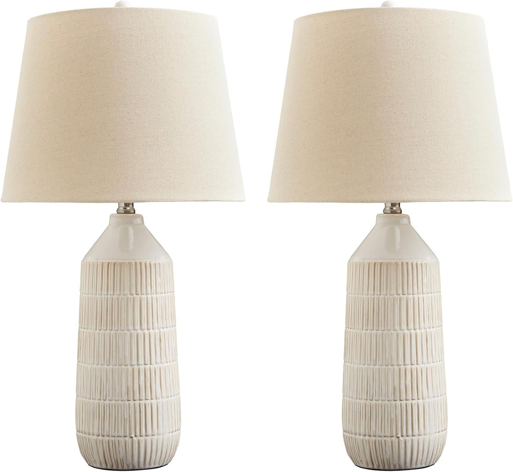 Signature Design by Ashley Willport Modern 26.5' Ceramic Table Lamp, Set of 2, Beige