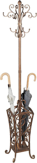 Touch of Class Kensington Coat and Hat Rack Stand, Antique Gold Finish | Metal Rack, Scrollwork Design, Eight Hanging Hooks, Bottom Umbrella Basket, Entryway Organization Solution