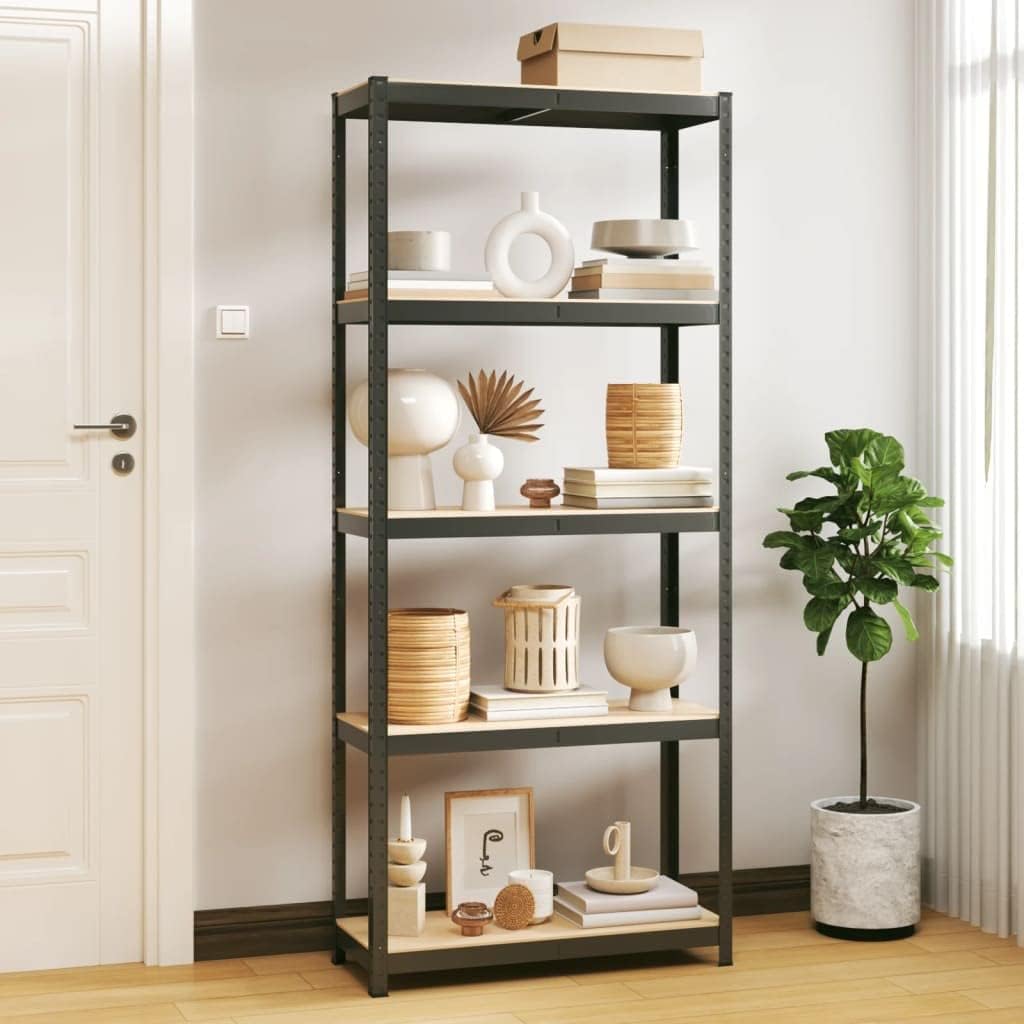 5-Layer Corner Shelf Industrial Racks Organizer for Living Room Garage Storage Racks Suitable for bedrooms, Living Rooms and Offices Silver Steel&Engineered Wood (Anthracite 29.5' x 11.8'