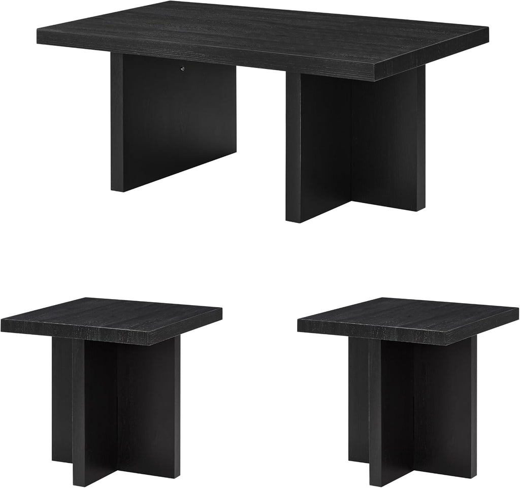 Roundhill Furniture Mchome 3-Piece Coffee Table Set, Coffee Table and Two End Tables, Black Finish