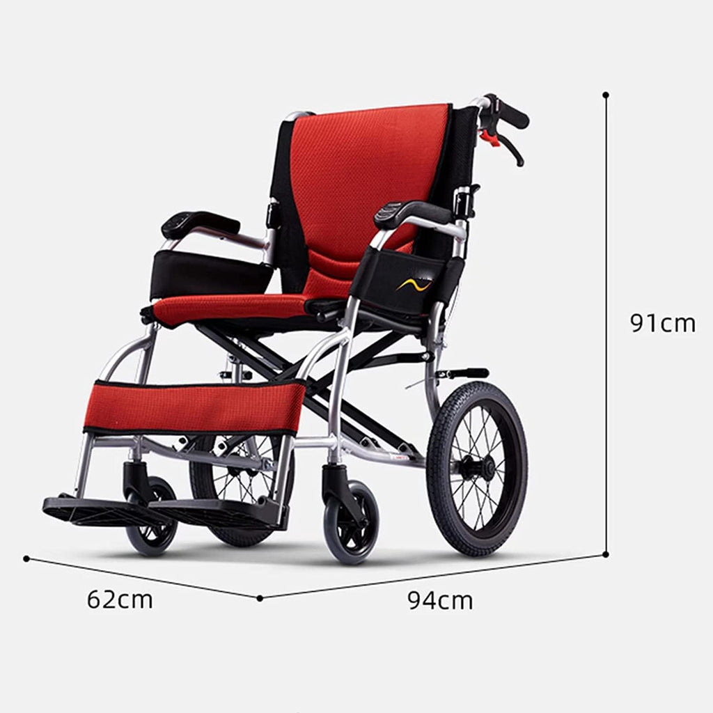 Wheelchair Aluminum Alloy Foldaway Scooter, Folding Lightweight Elderly Manual Wheelchair for Home, Capicity 100kg Folding Hand Truck with Safety Belt