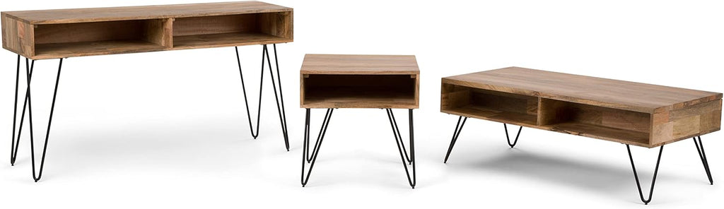 SIMPLIHOME Hunter End Table - 22 inch Wide Solid Mango Wood and Metal Square Accent Table with Open Storage Compartment and Hairpin Legs in Natural, Industrial Nightstand for Living Room or Bedroom