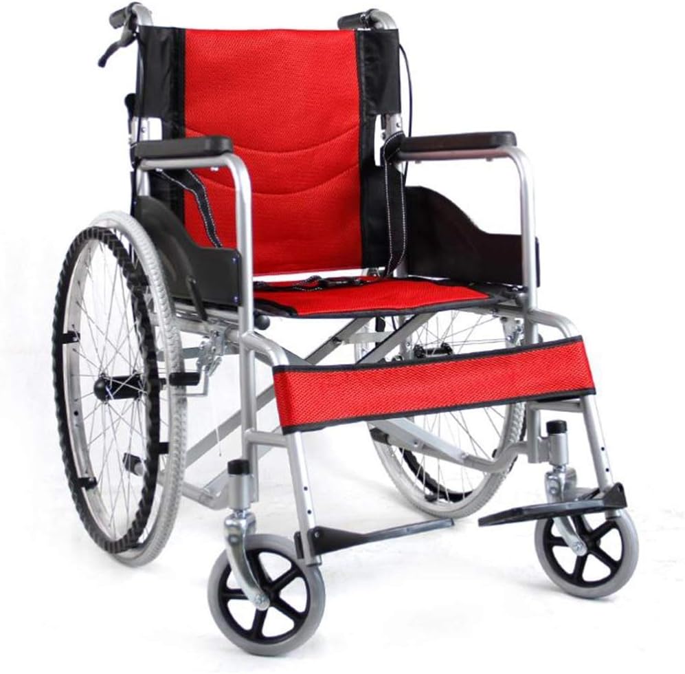 Wheelchair Manual,Fold Light Old Man Scooter Portable Travel Super Light Seniors/Disabled Trolley Transport Chair,portable(Red)