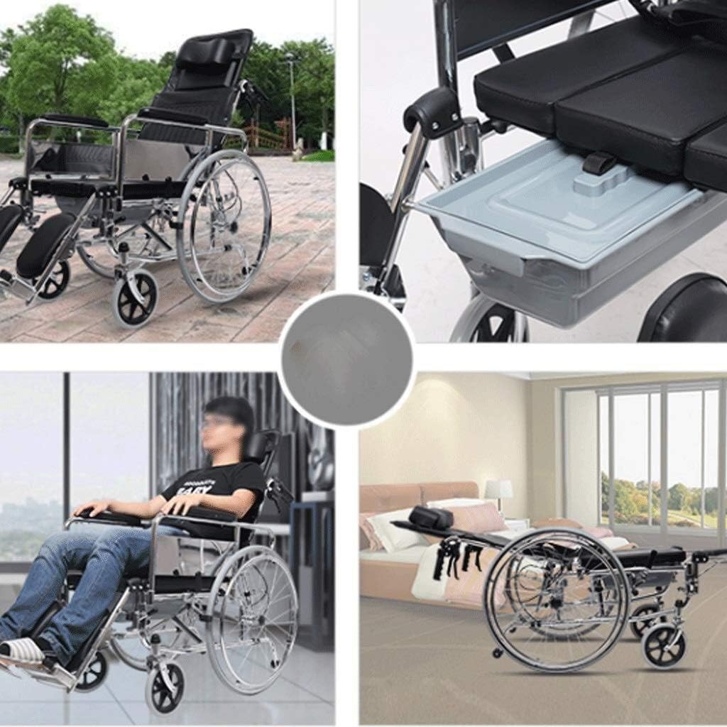 Wheelchair Aluminum Alloy Mobile Toilet, Fold Light with Toilet High Back Elderly/Disabled Trolley Scooter,Portable