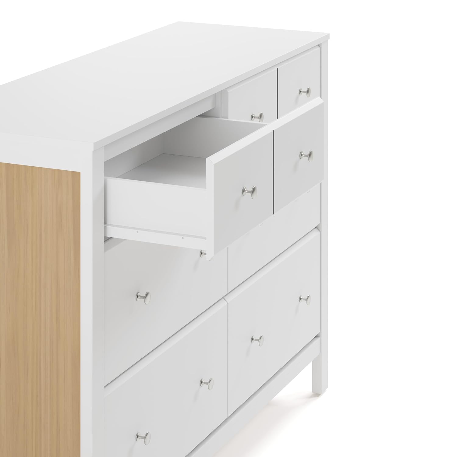 Storkcraft Horizon 6 Drawer Dresser (White with Driftwood) – GREENGUARD Gold Certified Dresser for Nursery & Kids' Room, Modern Storage with Interlocking Drawer System