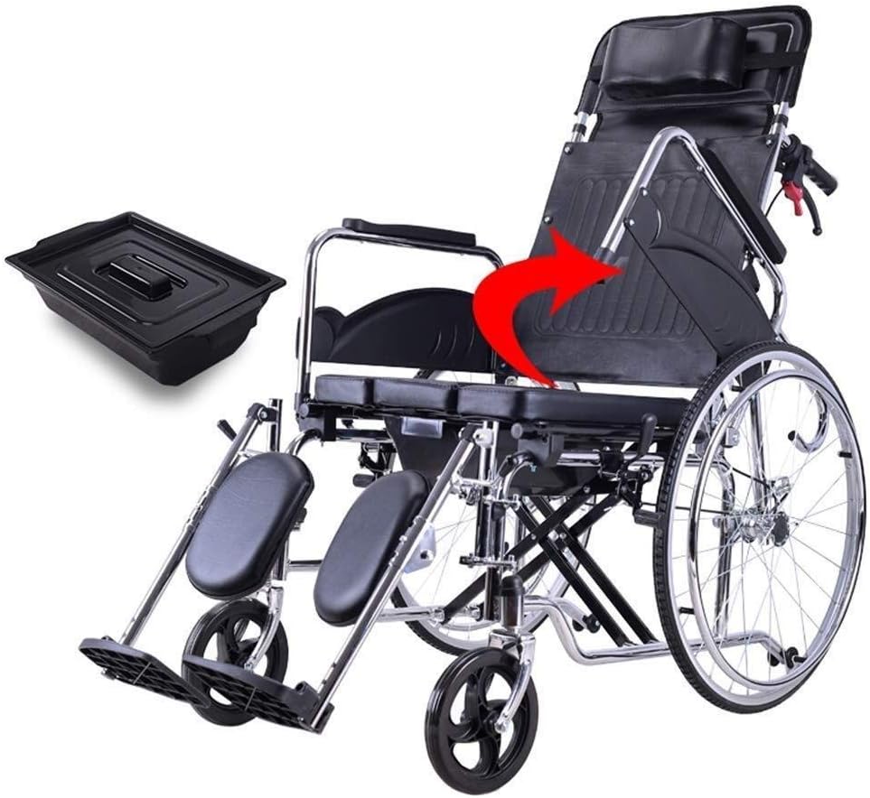 Wheelchair Home High Back to Back Lying, with Toilet Simple Dining Table Fold Portable Travel Elderly Trolley Disabled Scooter,Portable