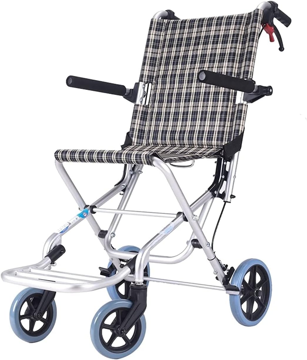 Folding Transport Chair with Footrests - Adult Wheelchair for Travel and Storage with 8-Inch Wheels, Foldable and Portable Disability Aid