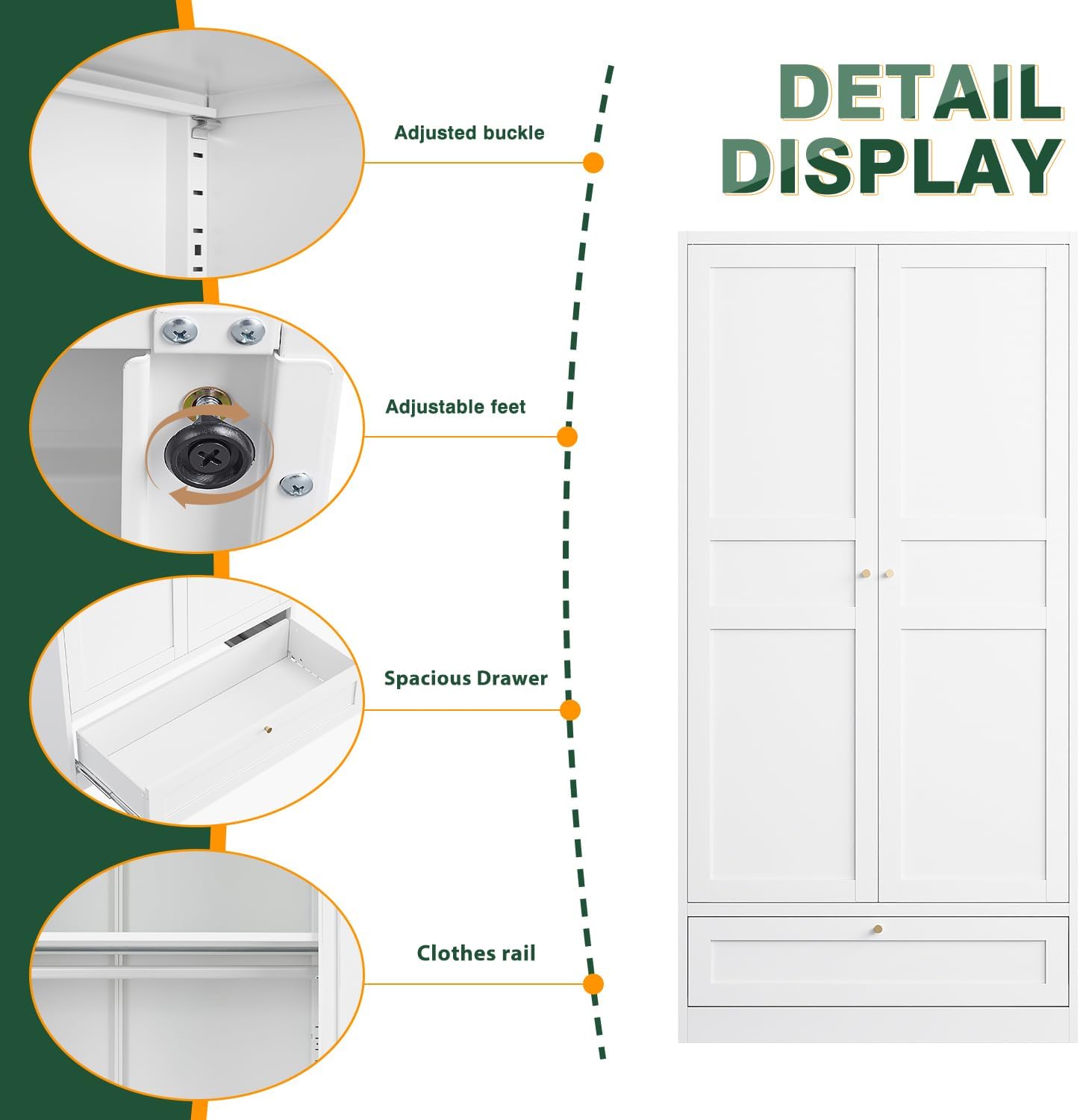 Letaya Wardrobe Closet,72' H Clothing Metal Storage Cabinet with Storage Drawer Adjustable Shelves and Hanging Rod,Bedroom Armoire Cabinet Clothes Organizer (White)