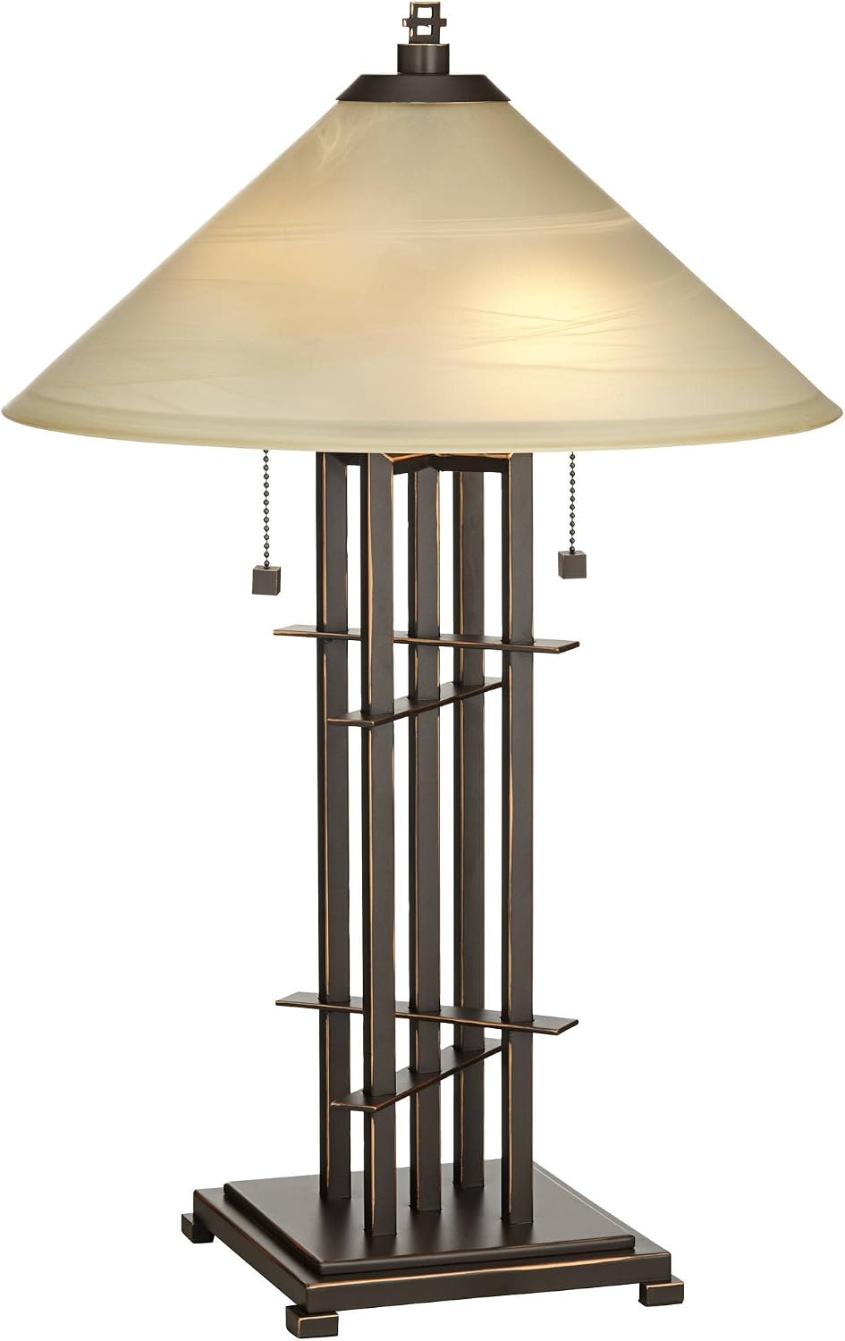 Franklin Iron Works Metro Collection Planes 'n' Posts Mission Rustic Accent Table Lamp 23.5' High Bronze Cone Alabaster Art Glass Shade Decor for Living Room Bedroom House Bedside (Color May Vary)