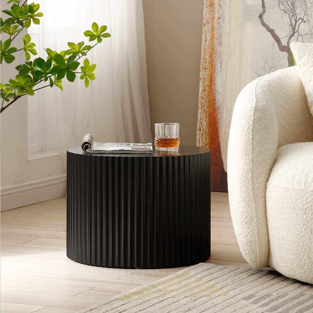JUSTONE 2-Piece Nesting Coffee Tables Set - Modern Drum End Tables for Small Spaces, Black Round Accent Furniture for Living Room & Apartments (15.75' H)