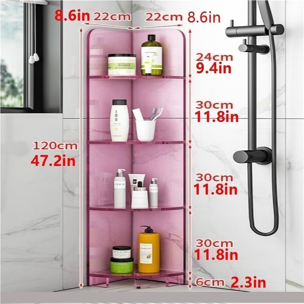 4-Tier Acrylic Corner Storage Rack - Modern Triangle Shelf for Bedroom and Study(Color:Pink)